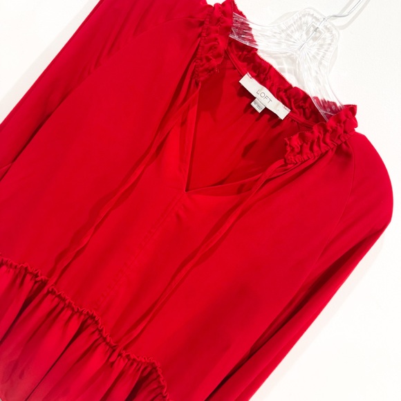 Loft flowy chiffom tie neck boho peplum top ❤️ - Picture 5 of 7